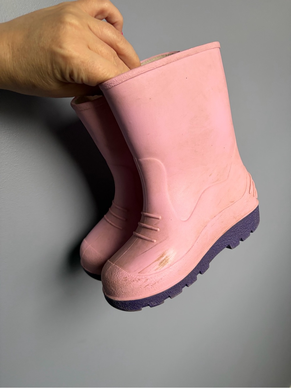 Kids Pink Rain Boots with Purple Soles